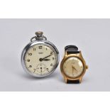 A GENTS 'AVIA' WRISTWATCH AND A SMITH'S OPEN FACE POCKET WATCH, hand wound wristwatch, round gold