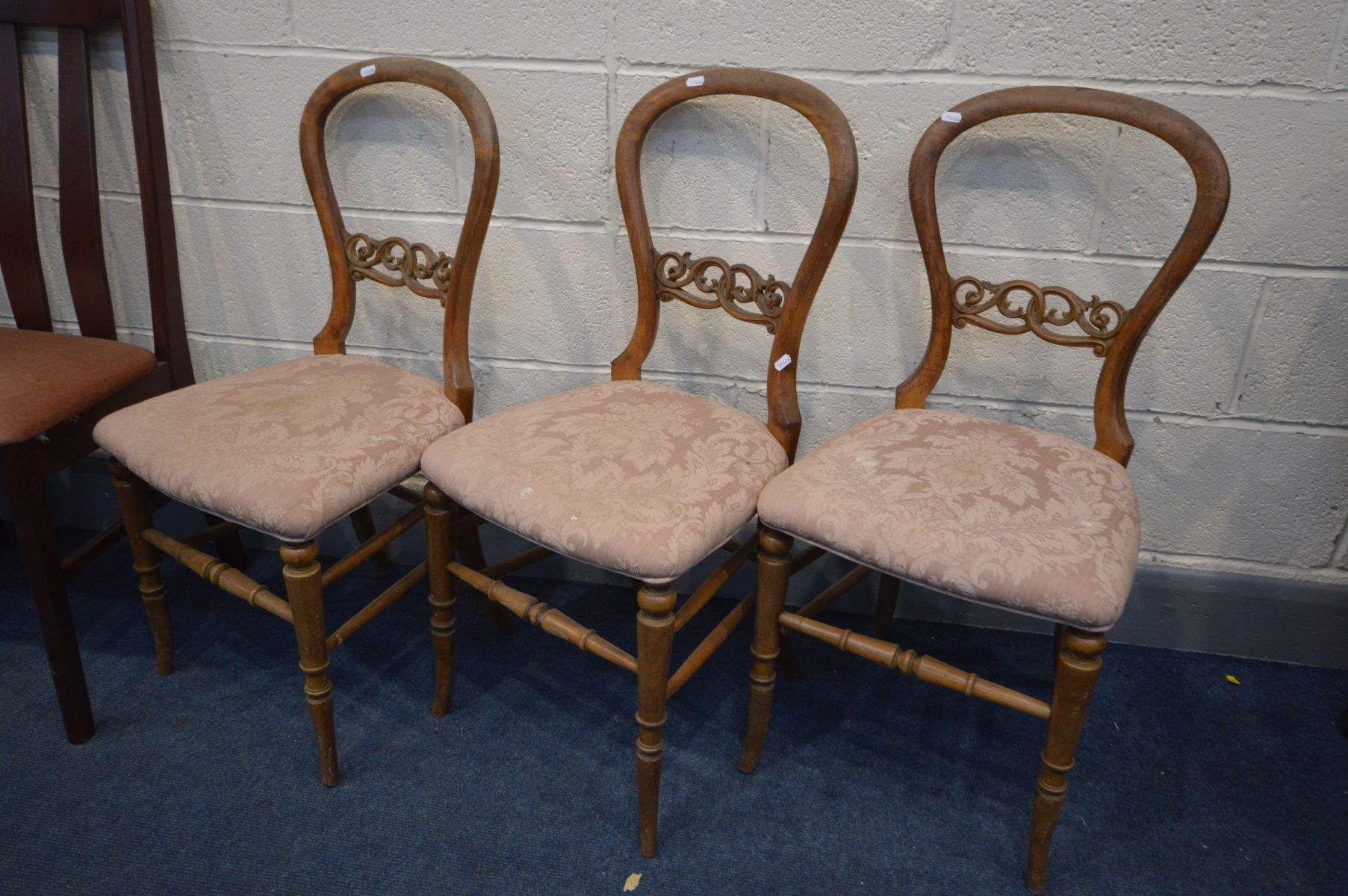 A SET OF THREE VICTORIAN CHAIRS, along with two pairs of modern chairs, two gilt framed wall - Image 2 of 4