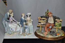 THREE FIGURE GROUPS, comprising a Nao 'My Offering' courting couple, height 27cm, a Capodimonte