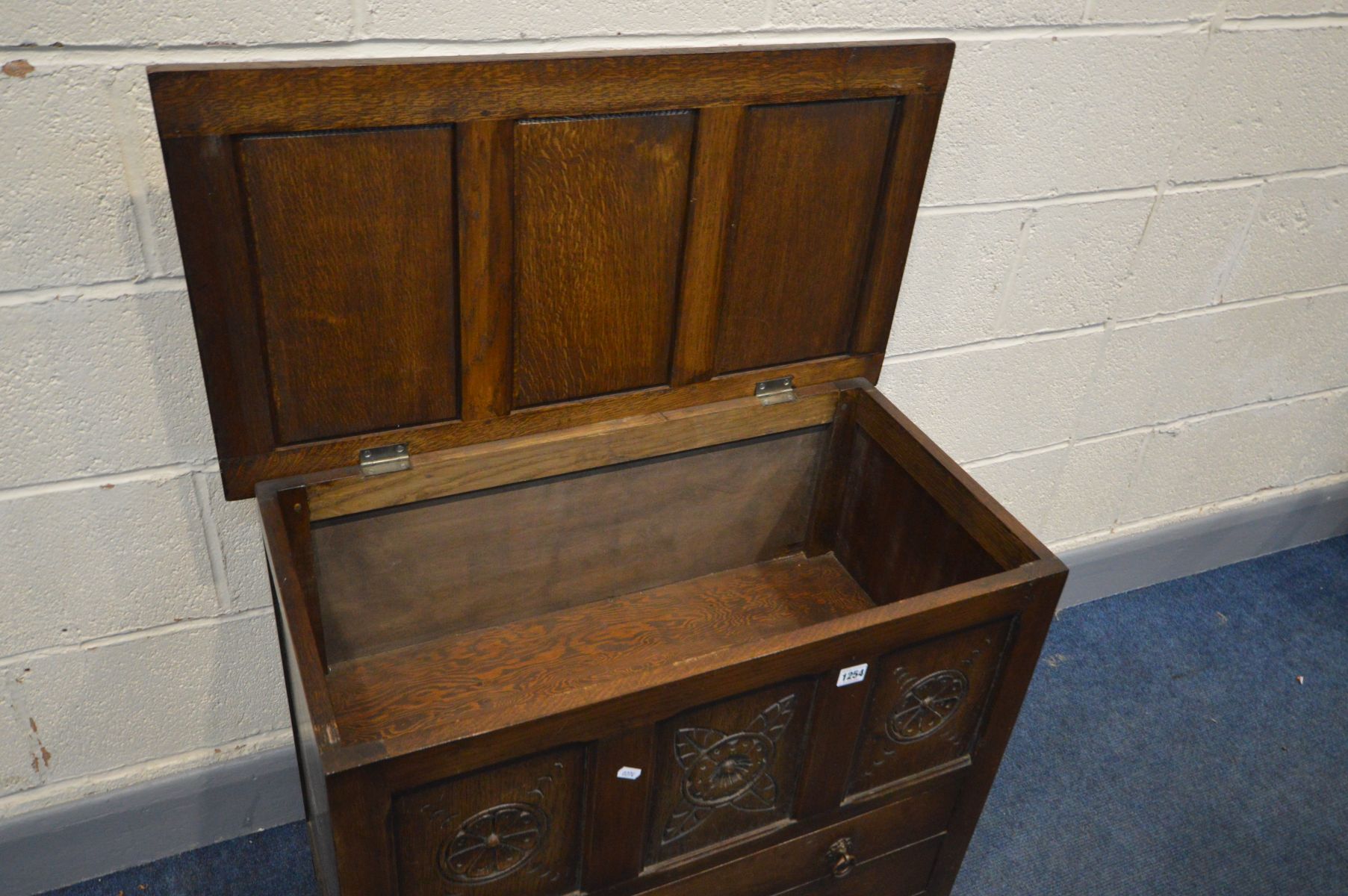 AN OAK PANELLED BLANKET CHEST, with two drawers, width 82cm x depth 45cm x height 69cm - Image 2 of 3