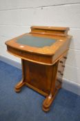 A LATE VICTORIAN WALNUT AND MARQUETRY INLAID DAVENPORT, width 54cm x depth 54cm x height 85cm (Sd to