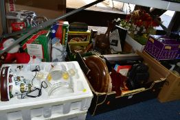 SIX BOXES AND LOOSE CHRISTMAS ORNAMENTS, SUNDRIES ETC, to include Bell and Howell 8mm projector, a