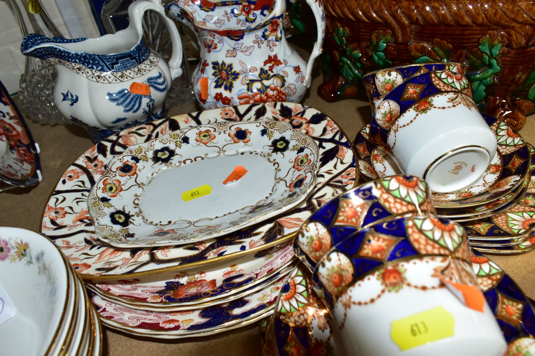 A GROUP OF CERAMICS AND GLASSWARE, including a reproduction majolica game pie dish, an Imari - Image 7 of 11