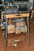 A GROUP OF SUNDRY ITEMS, comprising a German portable two tiered projector stand, height 116cm,