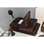 AN EARLY GPO PRE DIAL MAGNETO WALL PHONE, wooden with hinged shelf, handle to right side, ear