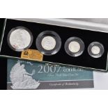 A BOXED ROYAL MINT SILVER PROOF FOUR COIN BRITANNIA SET, two pounds, one pound, fifty pence and
