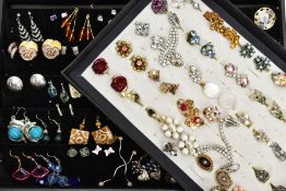 TWO JEWELLERY DISPLAY CASES WITH COSTUME JEWELLERY, the largest box approximately 35cm x 24cm x 4.