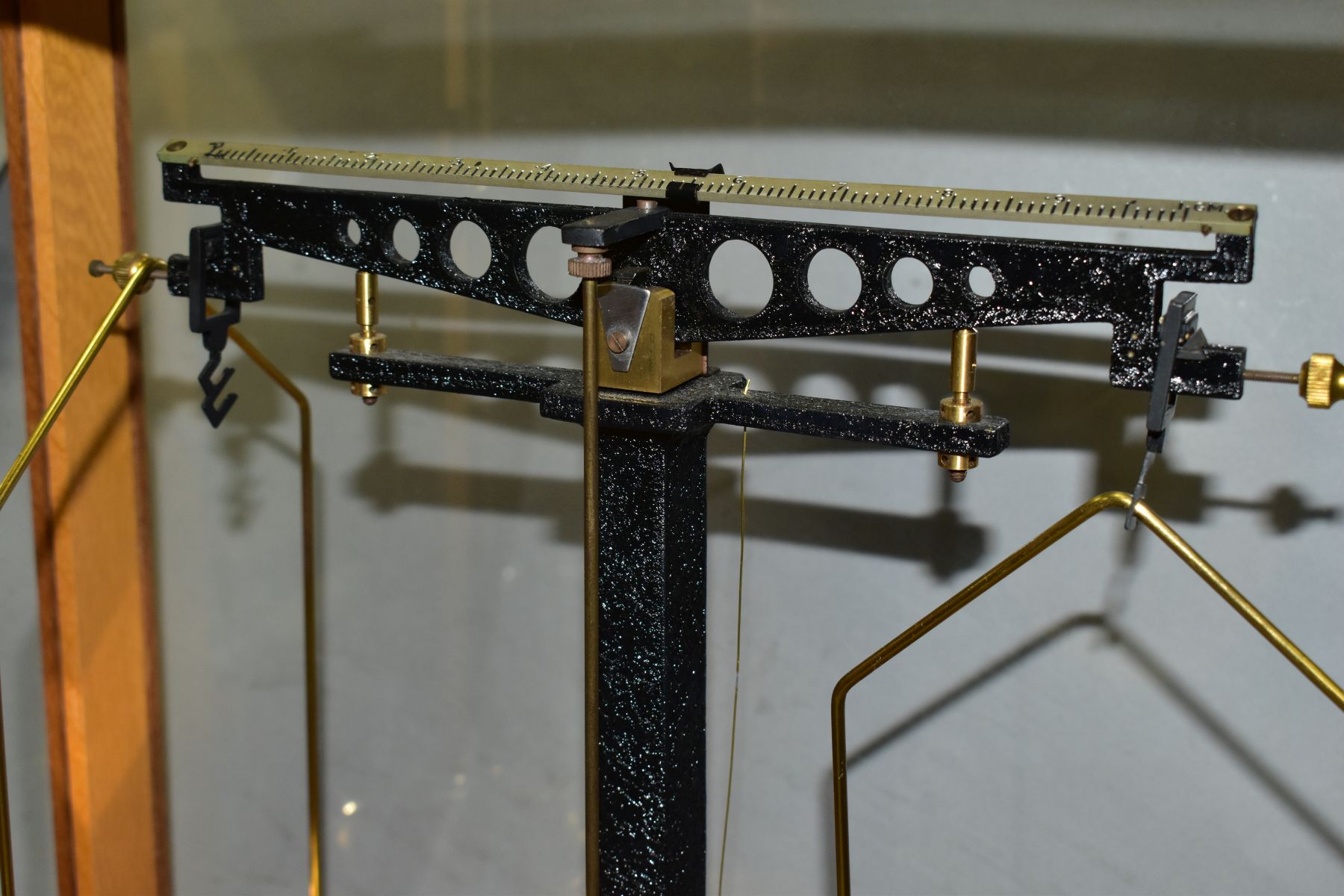 A CASED SET OF PHILIP HARRIS LTD OF BIRMINGHAM SCIENTIFIC BALANCE SCALES, height 43cm x width 46cm x - Image 9 of 9
