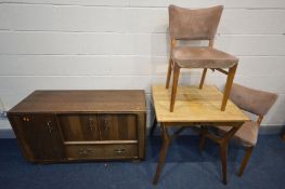 A G PLAN OAK SIDEBOARD, width 122cm x depth 45cm x height 70cm along with a square topped table on a