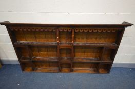 A GEORGIAN AND LATER OAK DRESSER TOP/PLATE RACK, with later backboards, width 214cm x depth 20cm x