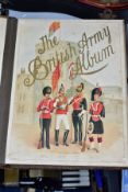 A LATE 19TH CENTURY 'THE BRITISH ARMY ALBUM' MUSICAL PHOTOGRAPH ALBUM, with coloured lithograph