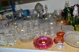 A GROUP OF GLASSWARE, including a set of six Webb Corbet cut glass sherry glasses, five Stuart cut