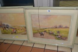 W. MCDADS (20TH CENTURY) a pair of hunting scene watercolours, one with a horse and rider in a