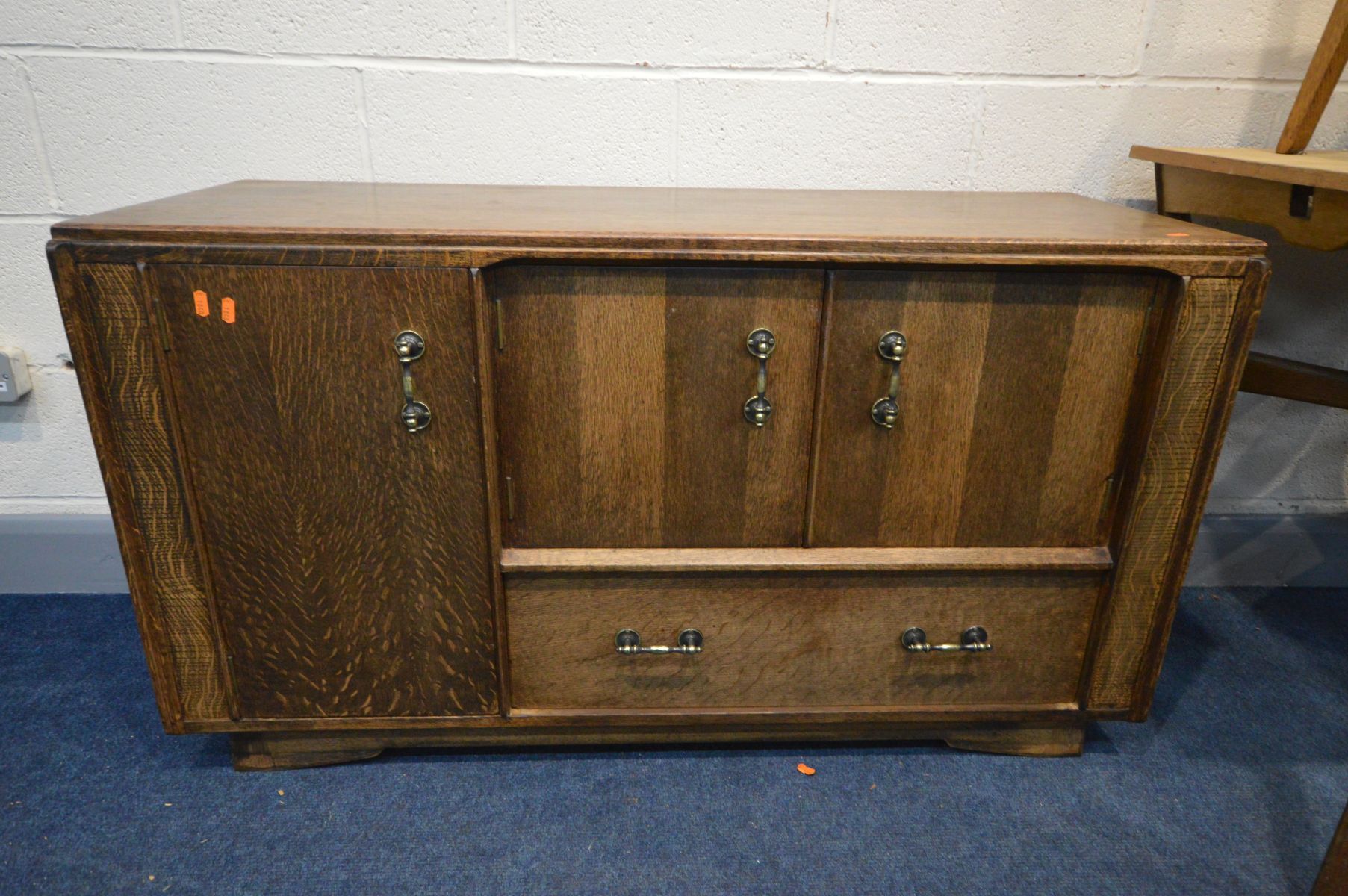 A G PLAN OAK SIDEBOARD, width 122cm x depth 45cm x height 70cm along with a square topped table on a - Image 3 of 5