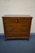 A 19TH CENTURY MAHOGANY CHEST OF TWO SHORT OVER THREE LONG GRADUATED DRAWERS, with two later sets of