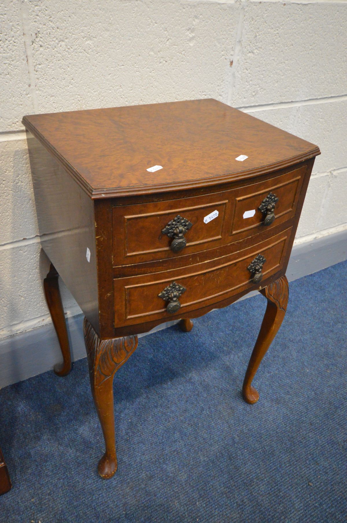 A SMALL MAHOGANY BREAKFRONT SIDEBOARD, width 106cm x depth 33cm x height 77cm (key) a small yew wood - Image 2 of 4