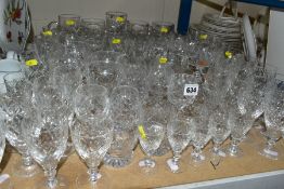 A GROUP OF CUT GLASS, including liquer glasses, sherry glasses, wine glasses, Commemorative