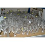 A GROUP OF CUT GLASS, including liquer glasses, sherry glasses, wine glasses, Commemorative