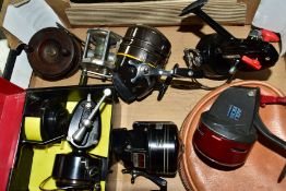 SEVEN VINTAGE FISHING REELS, comprising a Garcia Mitchell 300 with spare spool, Daiwa 28 closed face