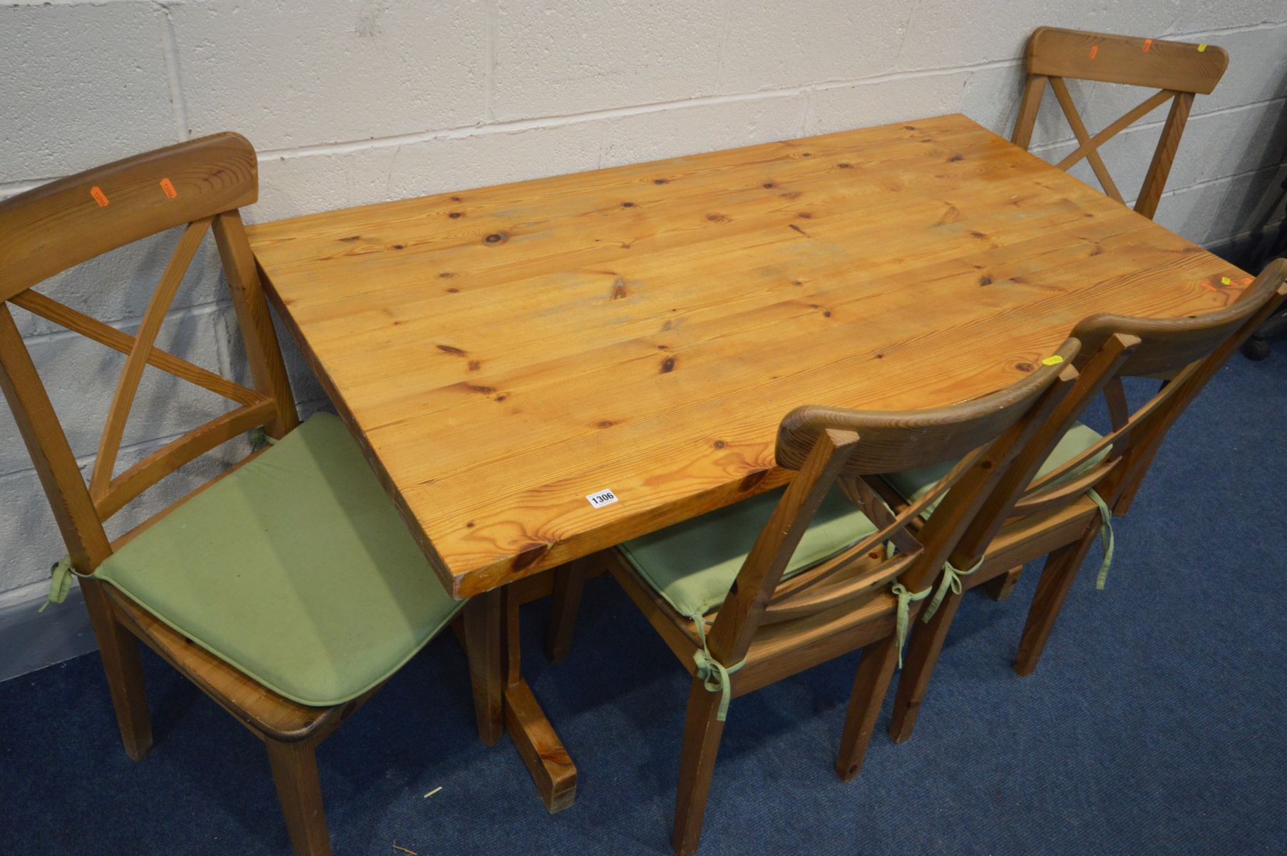 A PINE REFECTORY TABLE , width 152cm x depth 76cm x height 73cm with four pine bar back chairs (5) - Image 4 of 4