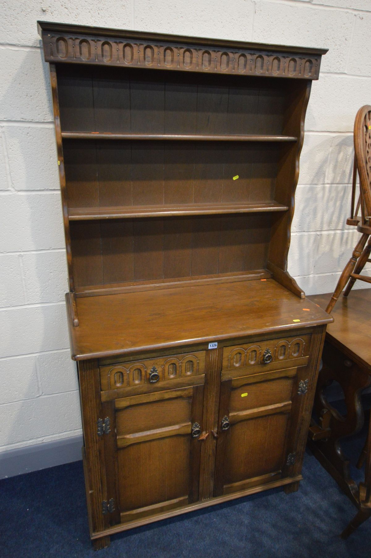 AN OAK DRAW LEAF TABLE, closed width 122cm x open width 182cm x depth 76cm x height 75cm, six oak - Image 4 of 4