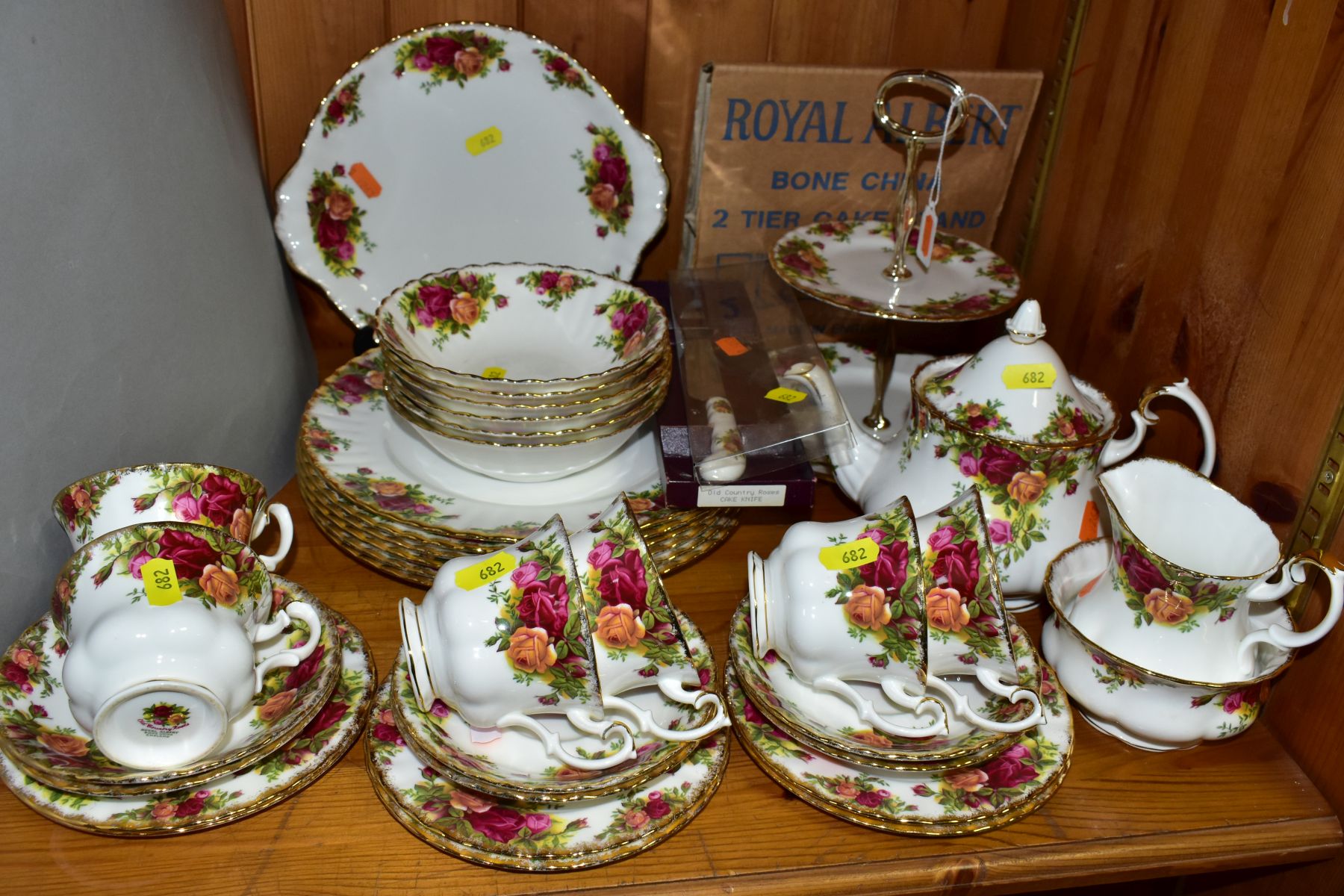 ROYAL ALBERT 'OLD COUNTRY ROSES' comprising two tier cake stand (with a box), a cake/sandwich plate,