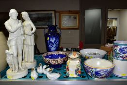 PARIAN WARE AND CERAMICS etc, to include a pair of Victorian Copeland Parian sculptures of male