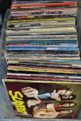 A TRAY CONTAINING OVER ONE HUNDRED LP'S AND 12'' SINGLES, including Wings, Johnny Cash, Rod Stewart,
