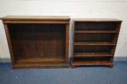 A 19TH CENTURY MAHOGANY OPEN BOOKCASE with three adjustable shelves, on bracket feet, width 100cm