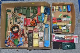 A QUANTITY OF UNBOXED AND ASSORTED PLAYWORN DIECAST AND PLASTIC VEHICLES, to include Dinky Supertoys