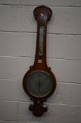 A VICTORIAN WHEEL BAROMETER, with thermometer, height 102cm (condition - damage to thermometer)