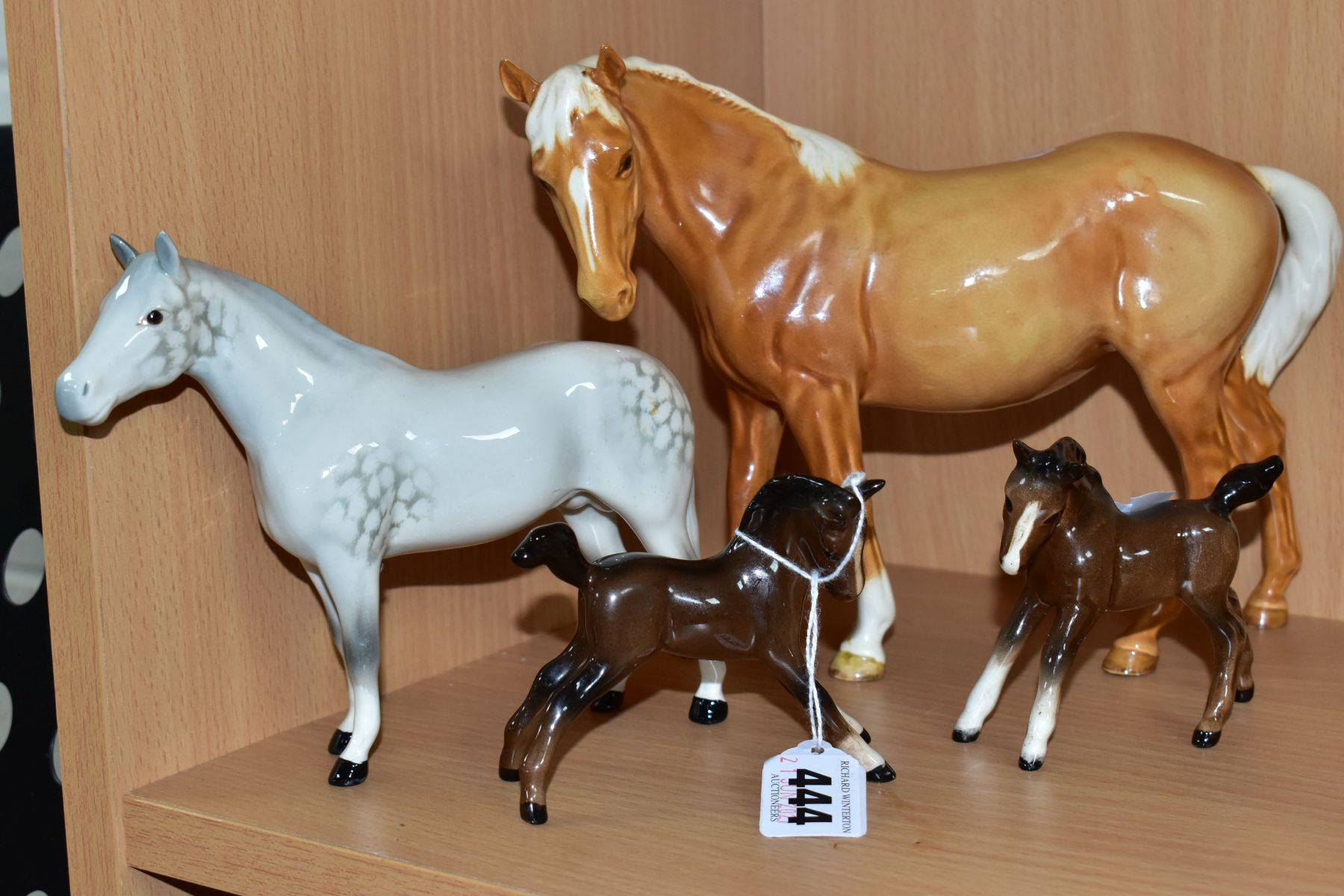 FOUR BESWICK HORSES/FOALS comprising Foal No 815, brown gloss Mare (facing left) No 976, Palomino