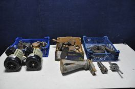 THREE TRAYS CONTAINING TOOLS AND LATHE PARTS including two motors ( see pics for spec) three lathe