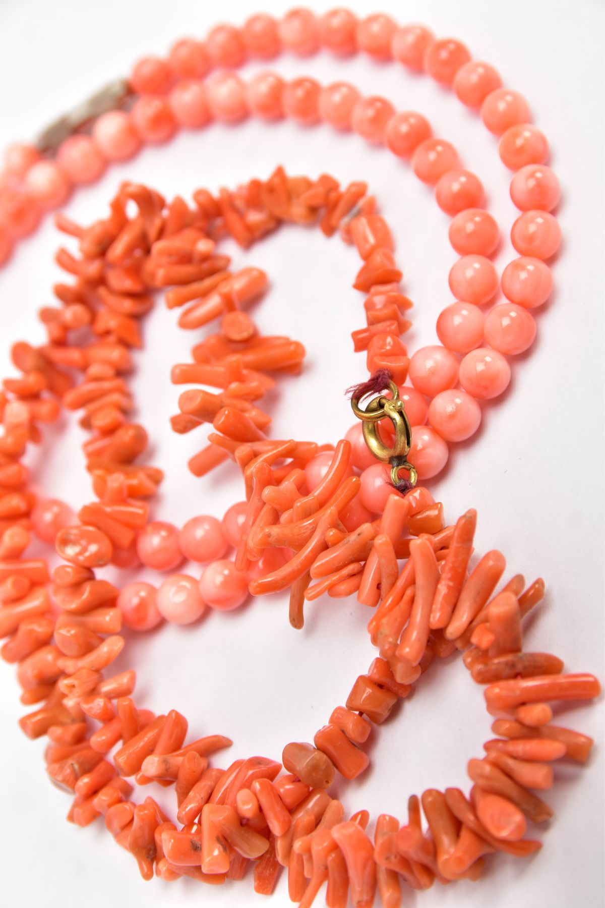 TWO CORAL NECKLACES, the first a polished pink coral bead necklace, each bead measuring - Image 3 of 4