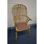 A BEECH SPINDLE BACK WINDSOR ARMCHAIR with a crinoline stretcher