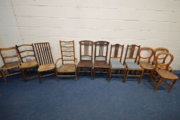 A COLLECTION OF ELEVEN PERIOD CHAIRS, to include a pair of Art Nouveau splat back chairs, a pair