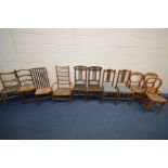 A COLLECTION OF ELEVEN PERIOD CHAIRS, to include a pair of Art Nouveau splat back chairs, a pair