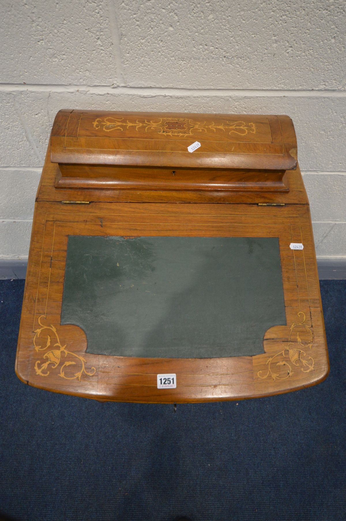 A LATE VICTORIAN WALNUT AND MARQUETRY INLAID DAVENPORT, width 54cm x depth 54cm x height 85cm (Sd to - Image 2 of 3