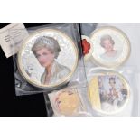 A GROUP OF ROYALTY COIN/MEDAL to include a large 376g silver and gold layered item with pictorial