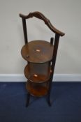 A MAHOGANY THREE TIER CAKE STAND