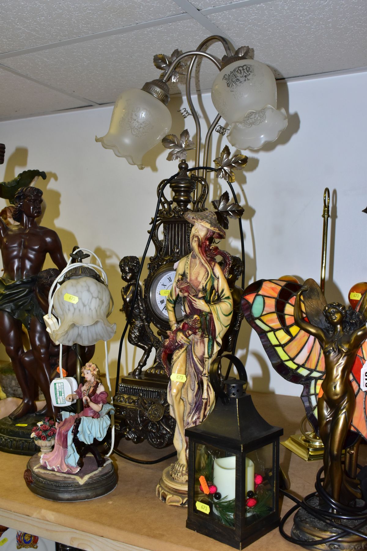 A GROUP OF MODERN TABLE LAMPS, CLOCKS, FIGURES, CANDLE HOLDERS etc, comprising of a Juliana - Image 9 of 13