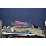 A PAIR OF ANGLING CENTRE WADERS size 11-12, a set of Snowbee Waders size 3 and a golf bag containing