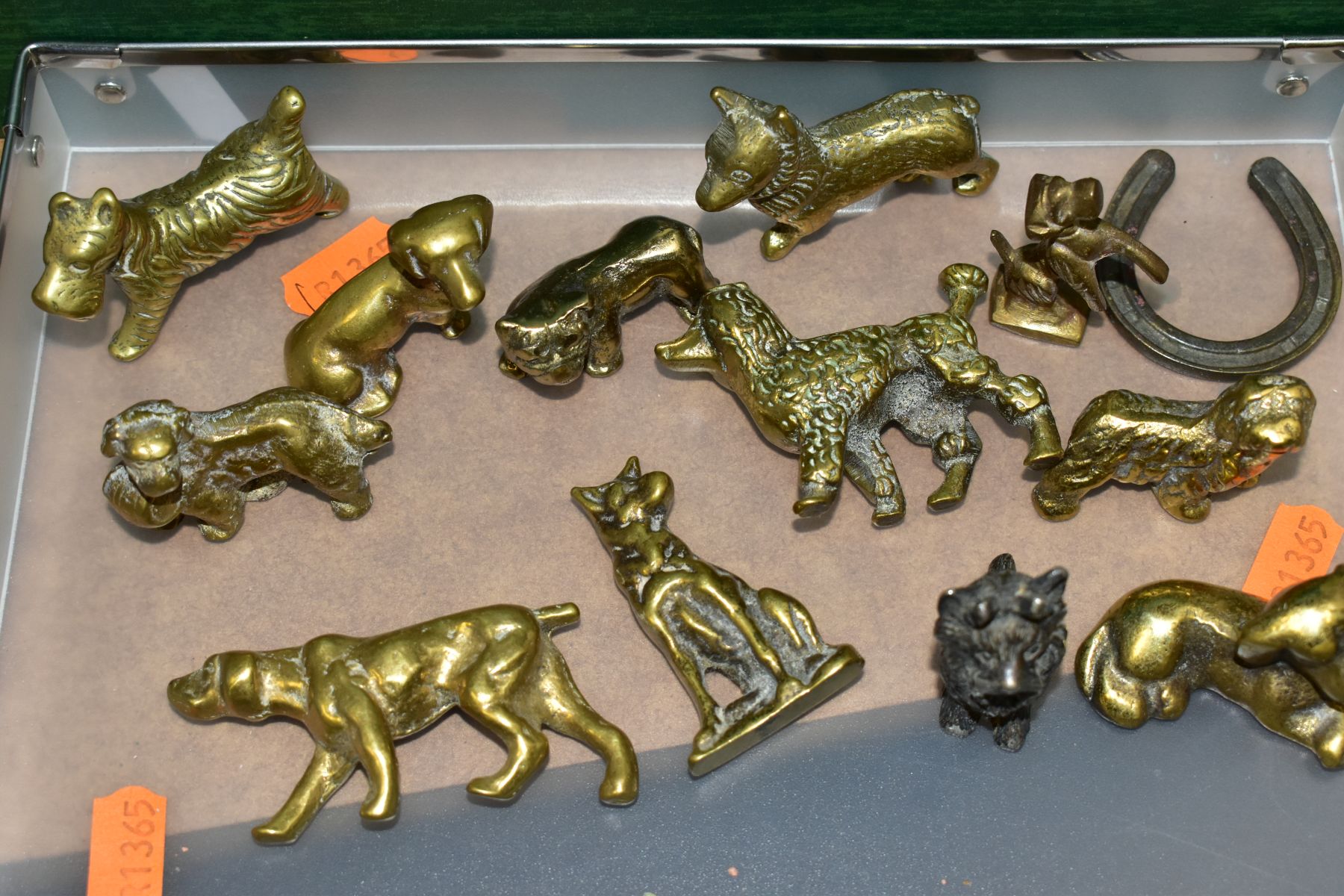 TWO BOXES OF CERAMICS AND THIRTEEN SMALL BRASS ANIMAL FIGURES, including a J & G Meakin part tea - Image 2 of 7
