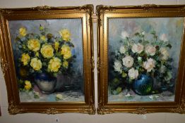 T.H. JANSEN (CONTEMPORARY), two still life studies of flowers in vases, signed bottom right, oils on