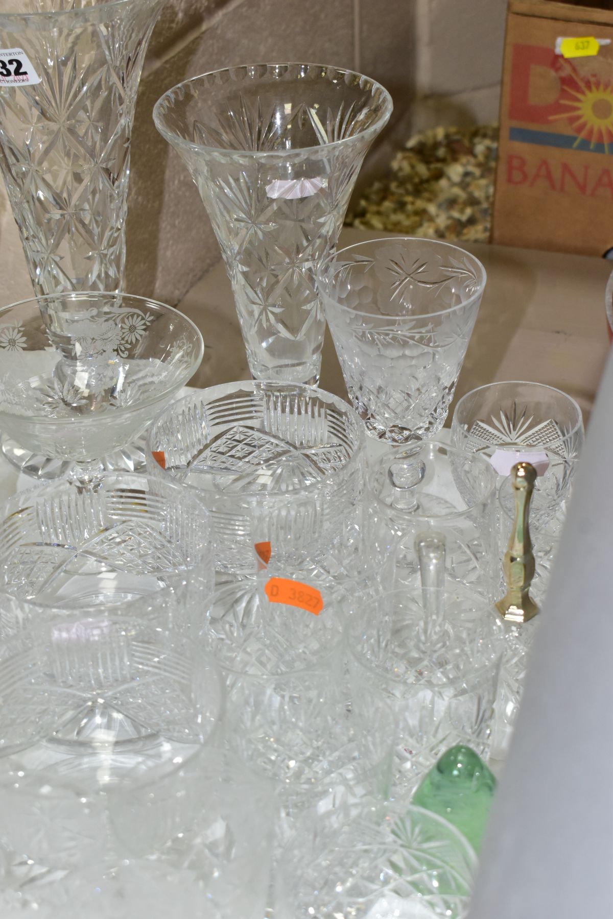 A GROUP OF MOSTLY CUT GLASS, including a pair of Royal Brierley Crystal goblets with engraved - Image 5 of 7