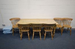 A 20TH CENTURY PINE KITCHEN TABLE with a single drawer, length 183cm x depth 89cm x height 77cm