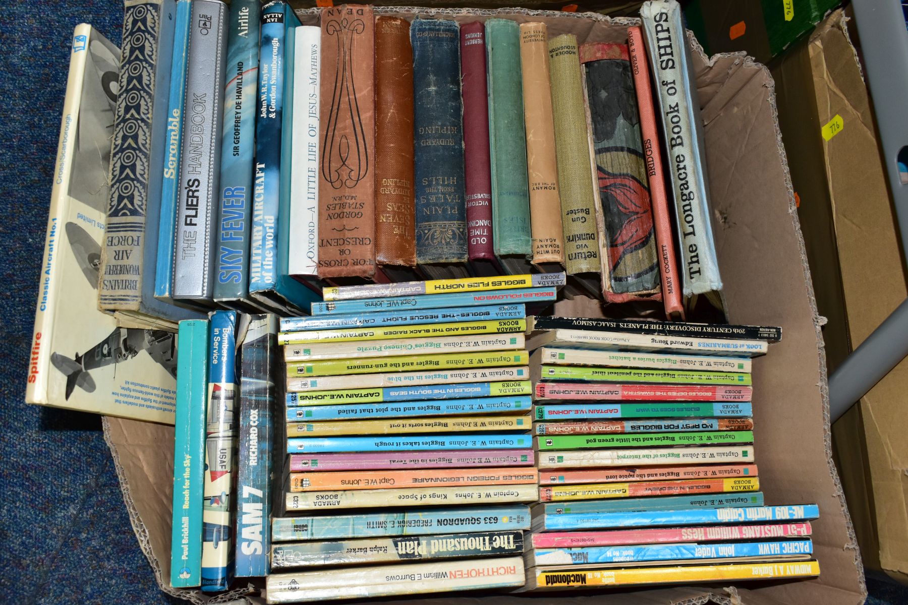 BOOKS, six boxes containing approximately 120 titles including 'Biggles' paperbacks, Haynes Manuals, - Image 2 of 8