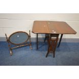 AN EDWARDIAN MAHOGANY SUTHERLAND TABLE, along with an Edwardian oval toilet mirror (2)