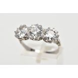 A LARGE THREE STONE DIAMOND RING, three old cut diamonds, centre diamond calculated weight 1.82ct,