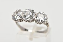 A LARGE THREE STONE DIAMOND RING, three old cut diamonds, centre diamond calculated weight 1.82ct,